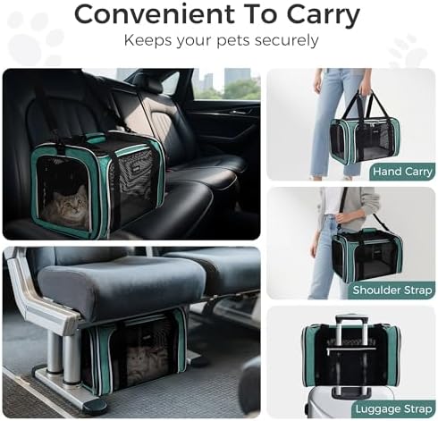 BAGLHER Pet Travel Carrier, Cat Carriers Dog Carrier for Small Medium Cats Dogs Puppies, Airline Approved Small Dog Carrier Soft Sided, Collapsible Puppy Carrier. Green