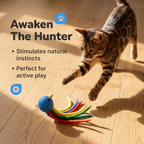 Glaciart One Bird Cat Kicker Toy with Catnip, Wool Felt Toy