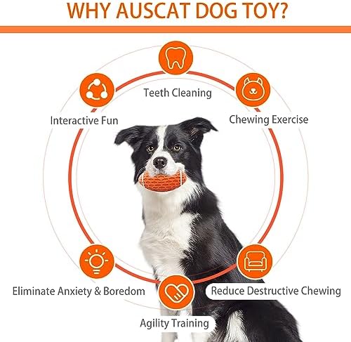 AUSCAT 2PCS Squeaky Dog Football Toy, Dog Chew Toy, Tough Rubber Dog Ball for Medium Large Dogs, Green and Orange, Large, 5.5"