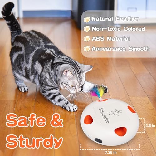 Cat Toys, Rechargeable Interactive Cat Toy, Smart Sensor Pop-Up Feather Toy with 7 Holes, USB Powered Automatic Kitten Toy for Indoor Cats, White