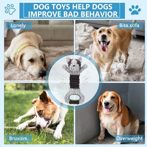 Letsmeet Plush Dog Squeak Toys with Crinkle Paper - Pull Interactive Tug of War Dog Toy, Great for Dental Health, Strengthening Bonds and Anxiety Relief for Puppies, Small, Medium, Large Dogs