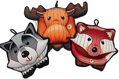 HuggleHounds HuggleTuff Plush Dog Toys - Dog Stuffed Animal Toy, Puppy Toys, Squeaky Dog Toy for Small & Medium Dogs, Durable Plush to Keep Them Busy - Puffies Woodland Friends (3 Count)