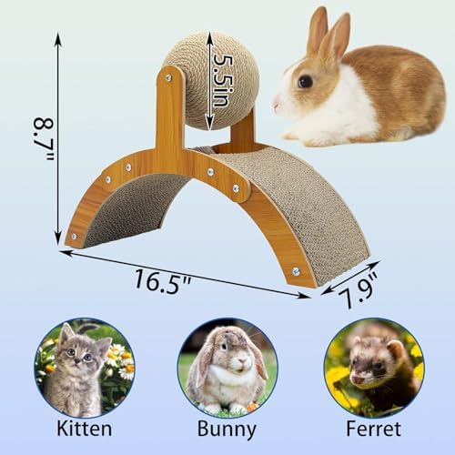 Cat Bunny Toys Scratcher, 2-in-1 Rabbit Kitten Sisal Rope for Scratcher, Cute Scratching Pad Ball with Cardboard, Claw Interactive Toys Nail Scratching Post for Indoor Pets Ferrets Small Animals