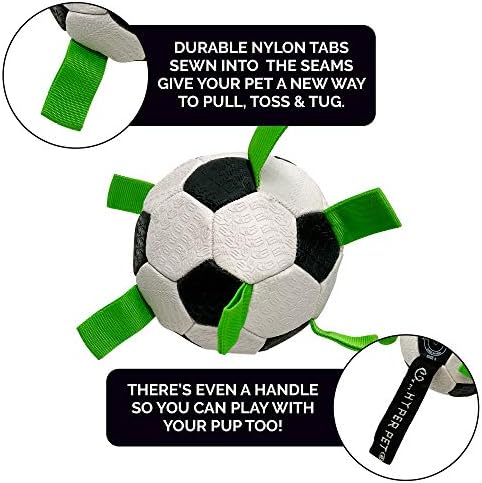 Hyper Pet The Original Grab Tabs Dog Soccer Ball with Straps (5")-Indoor or Outdoor, Interactive Durable Fetch Ball with Tug Toy for All Dog Breeds