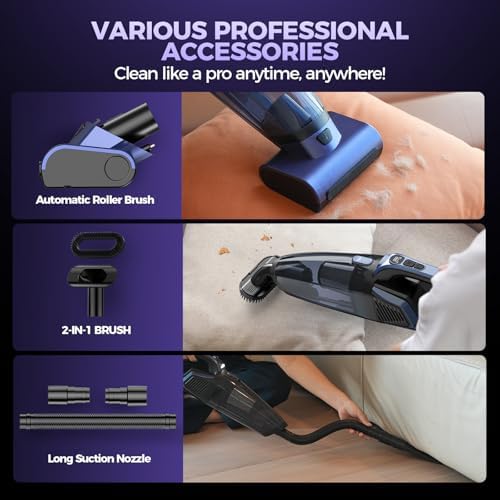Pet Hair Handheld Vacuum Cordless: 20000PA Rechargeable Car Vacuum Cleaner | High Power Vacuum with Motorized Brush and LED Light, Hand Vacuum Cleaner with Reusable Filter for Car, Home, Office & Pet