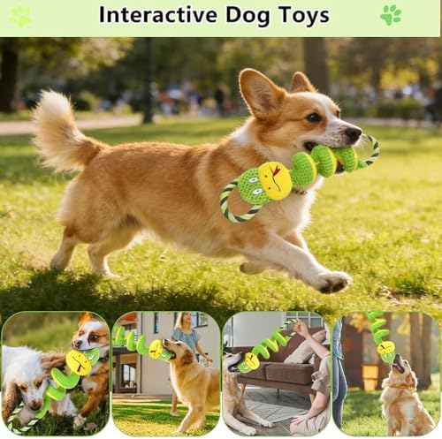 Chew Resistant Dog Rope Toy, Squeaky Crinkle Interactive Toy