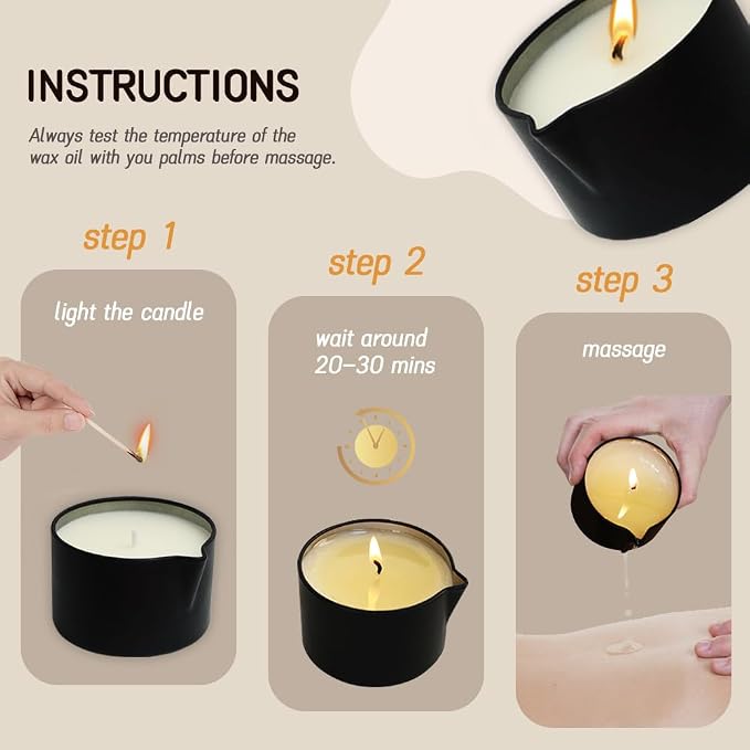 Massage Candle 4 Pack for Body Care,Low Temp Scented Soybean Wax Candle Melts into Warming Massage Oil for Skin Treatment-13.4 OZ (Scents-Pine & Eucalyptus, Fresh Rose, Limoncello,Amber Leather)