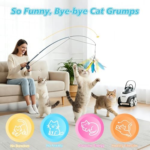 Pawaboo Cat Feather Toys, 4 Pack Interactive Cat Feather Teaser Wand Toys