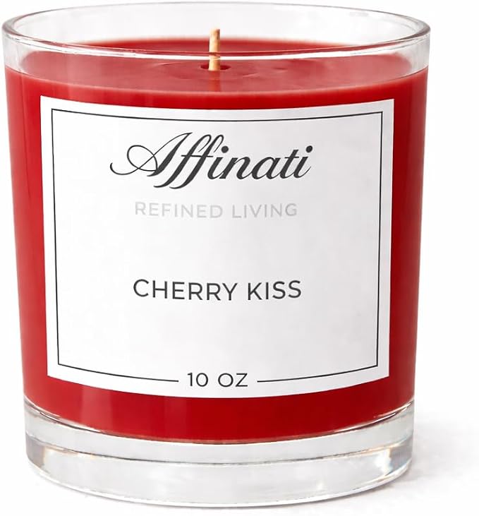 Cherry Kiss Affinati 10 oz Scented Candle for Home – Long Lasting Fruity Soy Blend Candle with Wooden Wick, Strong Scent Throw Glass Jar Candles, Premium Clean Burning Aromatherapy Gifts