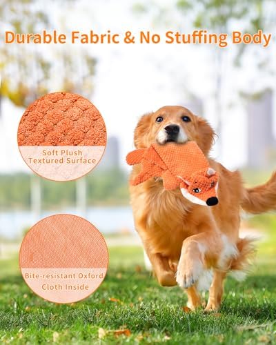Dog Toys, Squeaky Plush No Stuffing Crinkle Dog Toy for Small Medium Large Dogs, Interactive Puppy Teething Water Bottle Dog Chew Toy (Fox)