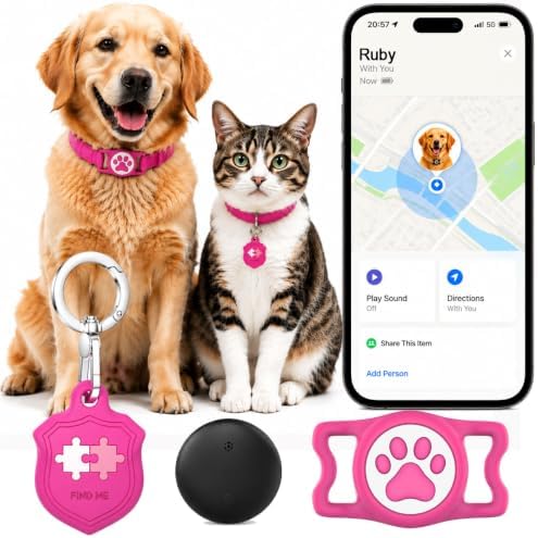 Dog Tracker with Apple Find My, GPS Pet Tracker for Dogs and Cats | Real-Time Location Tracking, No Monthly Fee or SIM Card, Waterproof Dog Collar Tracker with Holder, iOS Only Pet Locator