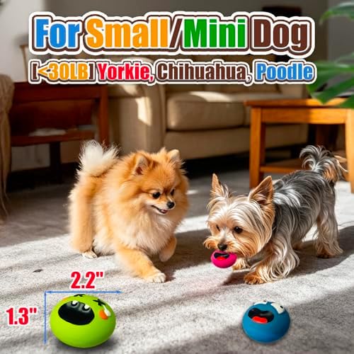 HOLYSTEED Latex Squeaky Dog Toys for Small Dogs, Mini Breed, 2.2" Flat Ball