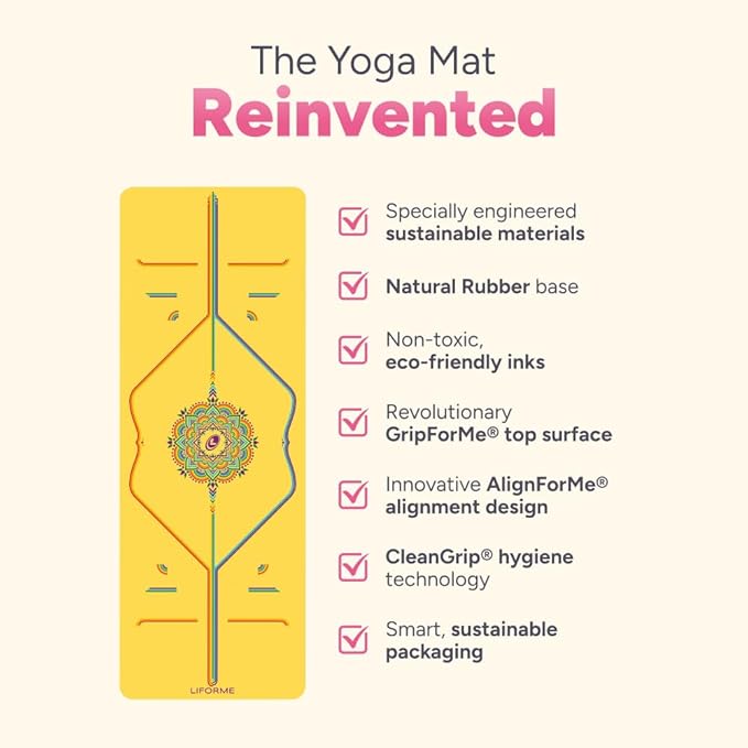 Liforme Travel Yoga mat – Patented Alignment System, Warrior-Like Grip, Non-Slip, Eco-Friendly, Ultra-Lightweight and Sweat Resistant, Made with Natural Rubber
