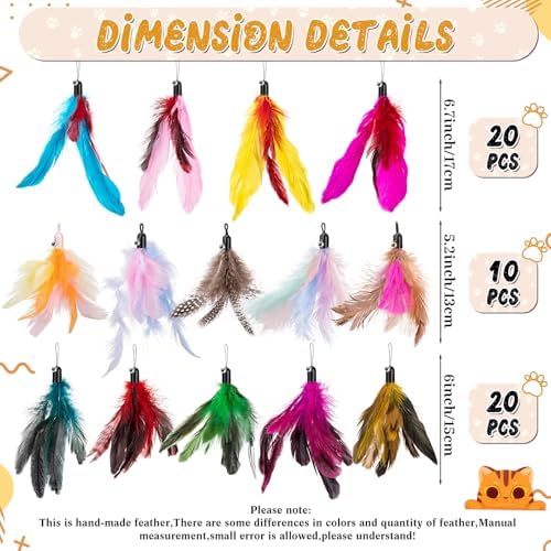 Leitee 50 Pcs Cat Feather Toys Bulk Wand, Vibrant Color, Classic Style
