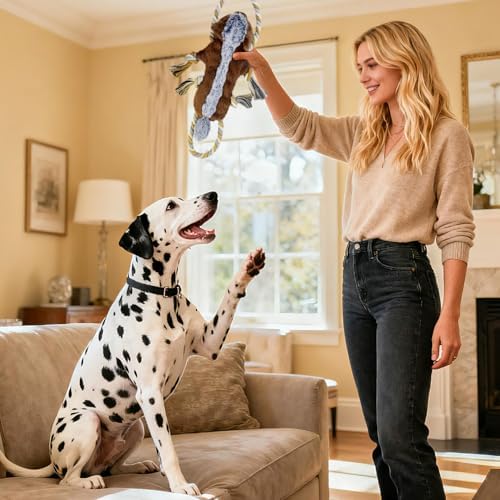 No Stuffing Dog Toy Set Squeaky Plush Toys for Large Dogs, Indoor putdoor Interactive Puppy Teething Toys,Rope Crocodile and Honey Badger Shape for Small Medium Dog Not for Aggressive Chewers