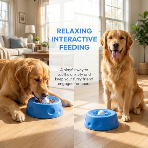 Slow Feeder Lick Bowl with Rolling Ball, Anti-Slip, Blue