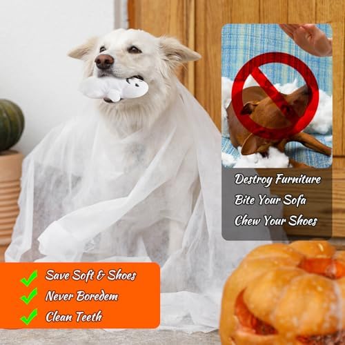 Civaner 24 Pcs Halloween Squeaky Dog Toys Bulk Ghost Stuffed Plush Toys for Dogs Interactive Teething Chew Plaything for Halloween Small Medium Large Pets Teething Cleaning and Training