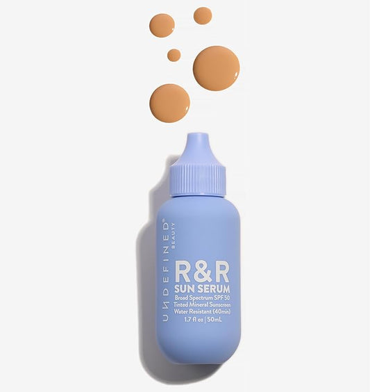 Undefined Beauty R&R Sun Serum SPF 50 PA++++ Tinted Mineral Sunscreen with Niacinamide, Water Resistant Broad Spectrum Protection & Blue Light Defense (Medium Tint)