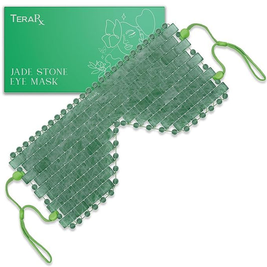 TeraRX® Jade Eye Mask for Facials – Authentic Jade Mask Beaded Facial Eye Covers with Adjustable Straps for Relaxation & Skincare – Natural Stone Relief for Puffiness, Dark Circles & Facial Tension