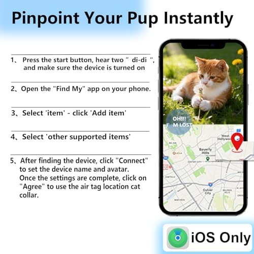 Tracking Tag Cat Collar, Waterproof Cat Tag Collar with Bell, Safety Breakaway Buckle Kitten Collars Tracker Finder for Cats, Kittens(9-13inch), Reflective Tracker Collars Work with Find My(iOS Only)