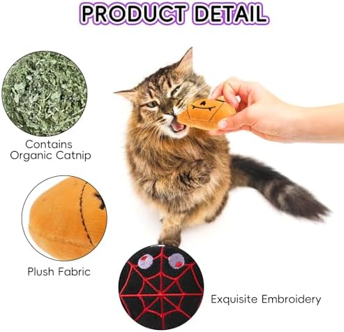6pcs Halloween Catnip Toy，Indoor Pumpkin Ghost Shaped Cat Toy Plush Interactive Chew Bite Toys for Cat Kitten Indoor Festive Holiday Cat Lover Gift
