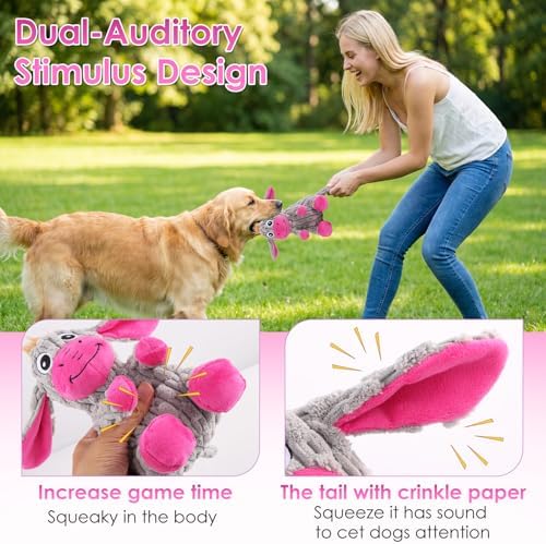 Squeaky Plush Dog Toy with Crinkle Ears for Small and Medium Dogs