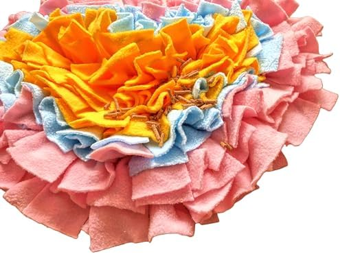 Pet Soft Fleece Snuffle Mat Heart Foraging Mats Dog Rabbit Guinea Pig Interactive Feeding Toy Anti Slip Slow Feeder Treat Dispenser (Pink/Blue/Yellow)