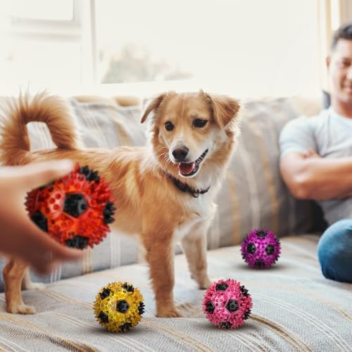 Gemscream 6 Pcs 3.4'' Spiky Squeaker Football Dog Toy Balls for Teething