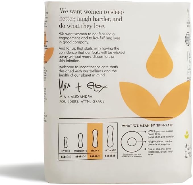 Attn: Grace Heavy Incontinence Pads for Women, 4-Pack (112 Pads Total / 28 per Pack) - Plant-Based, High Absorbency, Breathable - Incontinence Pads for Heavy Bladder Leaks & Sensitive Skin