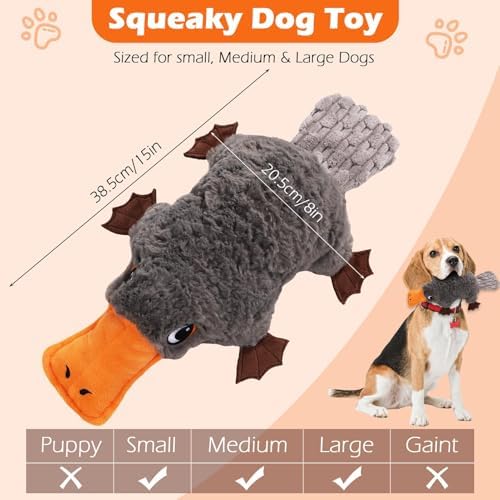 15" Squeaky Platypus Dog Toy, Plush Interactive Toy for Dogs