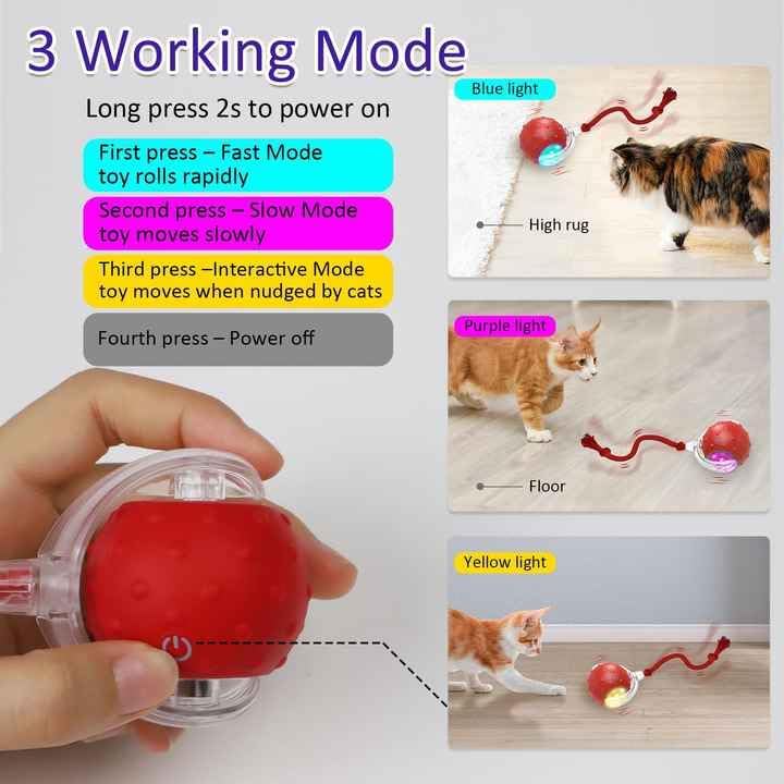 PetScope Interactive pet Toy Ball with Motion Sensor, Rechargeable, 3 Speed Modes, LED Lights, Bird Sound Effects, Blue