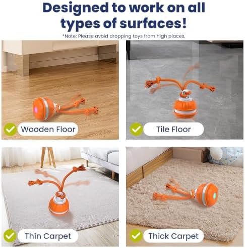PAWSPIK Rope Runner Interactive Rechargeable Dog Ball Toy, Small