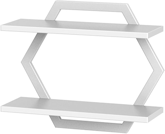 Hexagon Floating Shelves for Wall, Set of 2, 2 -Tier Hanging Shelves, Wall Mounted Storage Shelves, for Living Room, Bedroom, Kitchen, Home Office, Study, White TBJ06P2WB