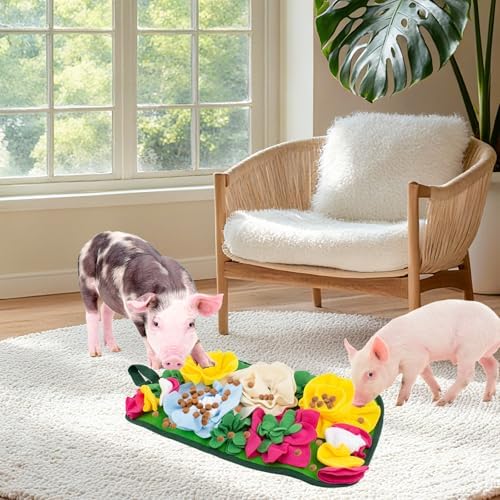 Pig Foraging Mat, Interactive Mini Pigs Enrichment Toys, Treat Mat Toy for Mini Pigs and Farm Puzzle Pad, Hanging Chew Snuffle Pad Bed Enrichment Toy for Pigs to Play with for Pigs