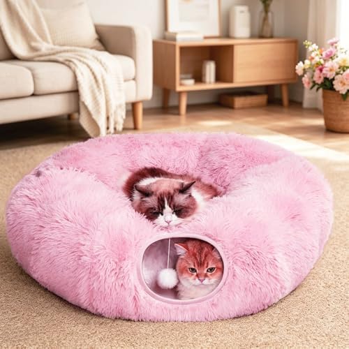 Cat Bed Tunnel Tube Toy Pink Plush