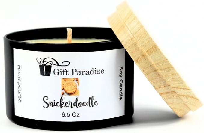 Snickerdoodle Soy Wax Candle in Black Metal Tin, 6.5 oz, Cotton Wick