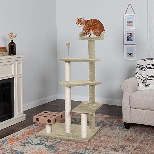 Furhaven 49.5" Tall Cat Tree for Indoor Cats, Ft. Sisal Scratching Posts, Plush Ball Toy, & Busy Box Toy - Tiger Tough Play Stairs Interactive Playground Tower - Cream, One Size