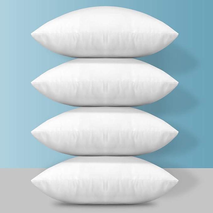 OTOSTAR Throw Pillows Inserts 18x18 Inches, Set of 4 Square Form Cushion Stuffer for Couch, Sofa, Bed - Indoor Decorative Pillows Inserts - White