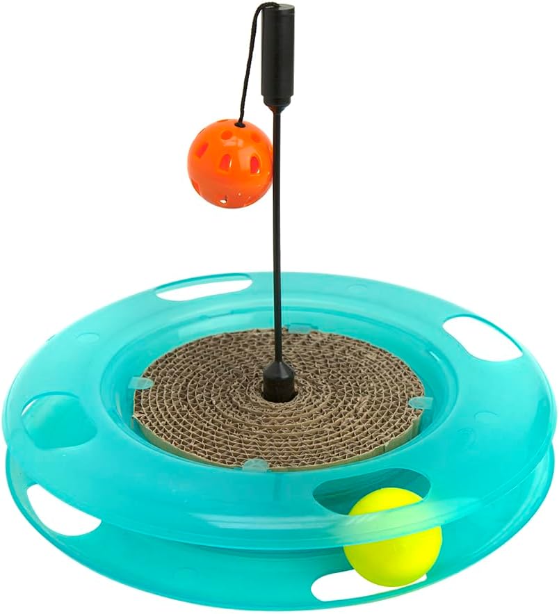 Kitty City Swat Ball Track Cat Toy, 3 Toys in 1 Cat Toy for Cat and Kitty, Ball Track Cat Toy with Hanging Ball and Scratch Pad, 10.5" x 12.00" x 12.00, CM-0209-CS01