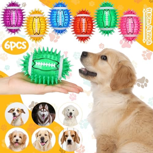 Gemscream 6 Pcs 4.7'' Spiky Squeaker Football Dog Toy Balls for Teething