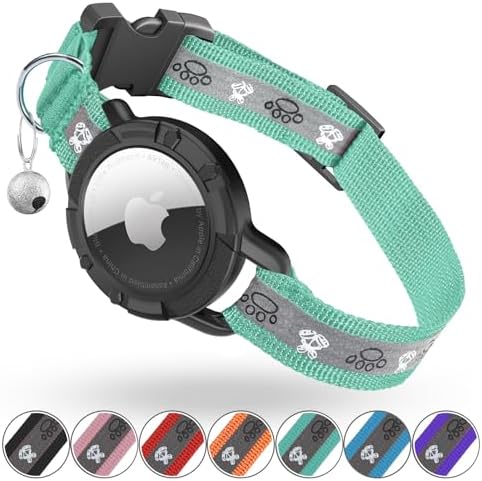 Reflective AirTag Cat Collar, Integrated Cat Collar with Air Tag Holder | Built in AirTag Holder, Adjustable 7-13in for Cats, Kittens and Puppies, Safety Elastic Band, Reflective for Night Walking