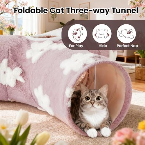 Tempcore Cat Tunnel, 3-Way Collapsible Toy for Indoor Cats, Burlwood