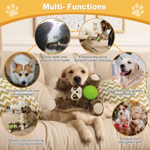 8.66 Inch Grey Brown Sloth Spiky Squeaky Dog Toy, Durable Plush Chew Toy for Puppy Teething, Interactive Tough Toy for Small Medium Large Dogs