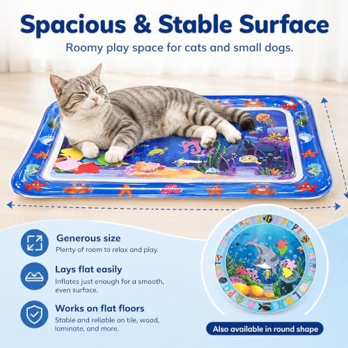 Aquameow Water Cat Toy,Claw-Resistant Sensory Cooling Water Mat，Rectangular