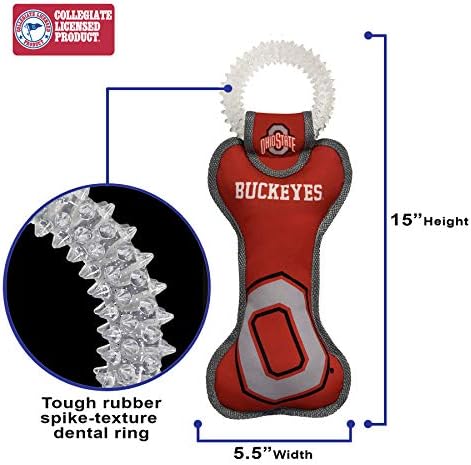 Pets First NCAA Ohio State Buckeyes Dental Dog TUG Toy with Squeaker. Tough PET Toy for Healthy Fun, Teething & Cleaning Pets Teeth & Gum