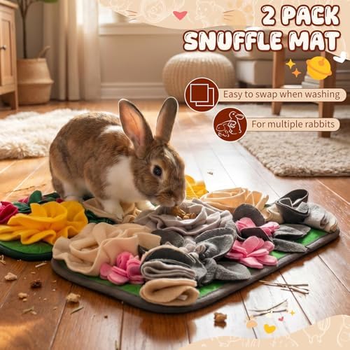 Yinkin 2 Pcs Rabbit Foraging Snuffle Mat for Small Animals Puzzle Toys Funny Interactive Nosework Feeding Mat for Bunny Hamsters Guinea Pigs Ferrets Chinchillas (17.7 x 9.8 Inches,Fashion Styles)