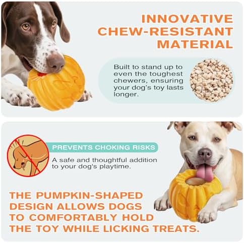 Pumpkin-Shaped Interactive Dog Toy for Aggressive Chewers | Multifunctional Food Dispenser, Frozen Lick Toy, Safe Nylon & Coffee Wood Fiber, Easy to Clean, Relieves Anxiety