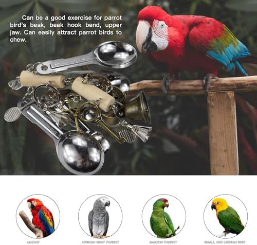 Kenkont Metal Spoon Bell Parrot Toy, Hanging chew Toy