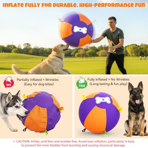 3.0 Upgraded Herding Ball for Dogs - 25" Heavy-Duty Interactive Dog Toy,Reinforced Oxford Cover & Loops,Thick PVC Bladder,Fast Pump,Outdoor Herding Toy for Border Collie,Australian Shepherd
