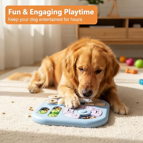 Dog Puzzle Feeder Set with Grooming Tools, Slow Eating Bowl for Mental Stimulation and Digestion, Interactive Feeding Set for Dogs, Blue